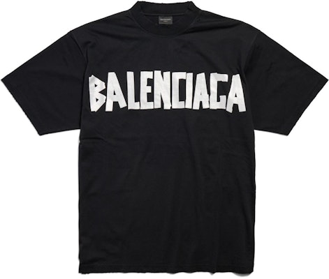 (W) 발렌시아가 뉴 테이프 로고 프린트 디스트로이드 티셔츠 블랙 739784TQVQ81073 Order (W) 발렌시아가 뉴 테이프 로고 프린트 디스트로이드 티셔츠 블랙 739784TQVQ81073