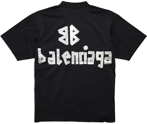 (W) 발렌시아가 뉴 테이프 로고 프린트 디스트로이드 티셔츠 블랙 739784TQVQ81073 Lookbook (W) 발렌시아가 뉴 테이프 로고 프린트 디스트로이드 티셔츠 블랙 739784TQVQ81073