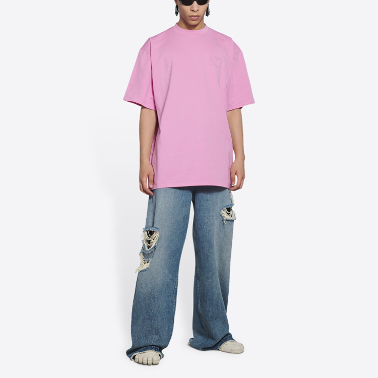 (Women) Balenciaga Oversized Letter Print Pink T-Shirt Casual Tee. 6784304A8B80590 圖 4