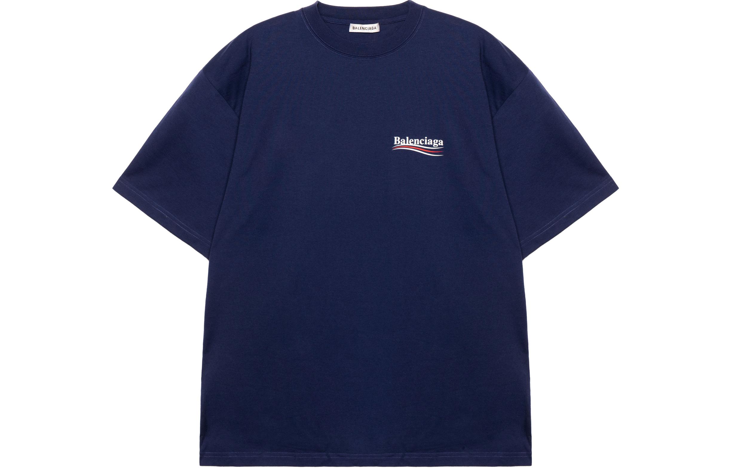 (Women) Balenciaga Oversized Navy Crew Neck Graphic T-Shirt 641655TIV521195