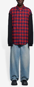 (W) Balenciaga Oversized Kemeja Kotak-Kotak Patchwork Lengan Panjang Merah FW21. 658936TBM238521 Sizing (W) Balenciaga Oversized Kemeja Kotak-Kotak Patchwork Lengan Panjang Merah FW21. 658936TBM238521