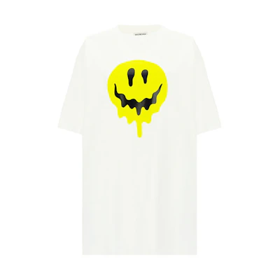 (Women) Balenciaga Oversized White T-Shirt with Melted Smiley Print. 641655TKVA18639
