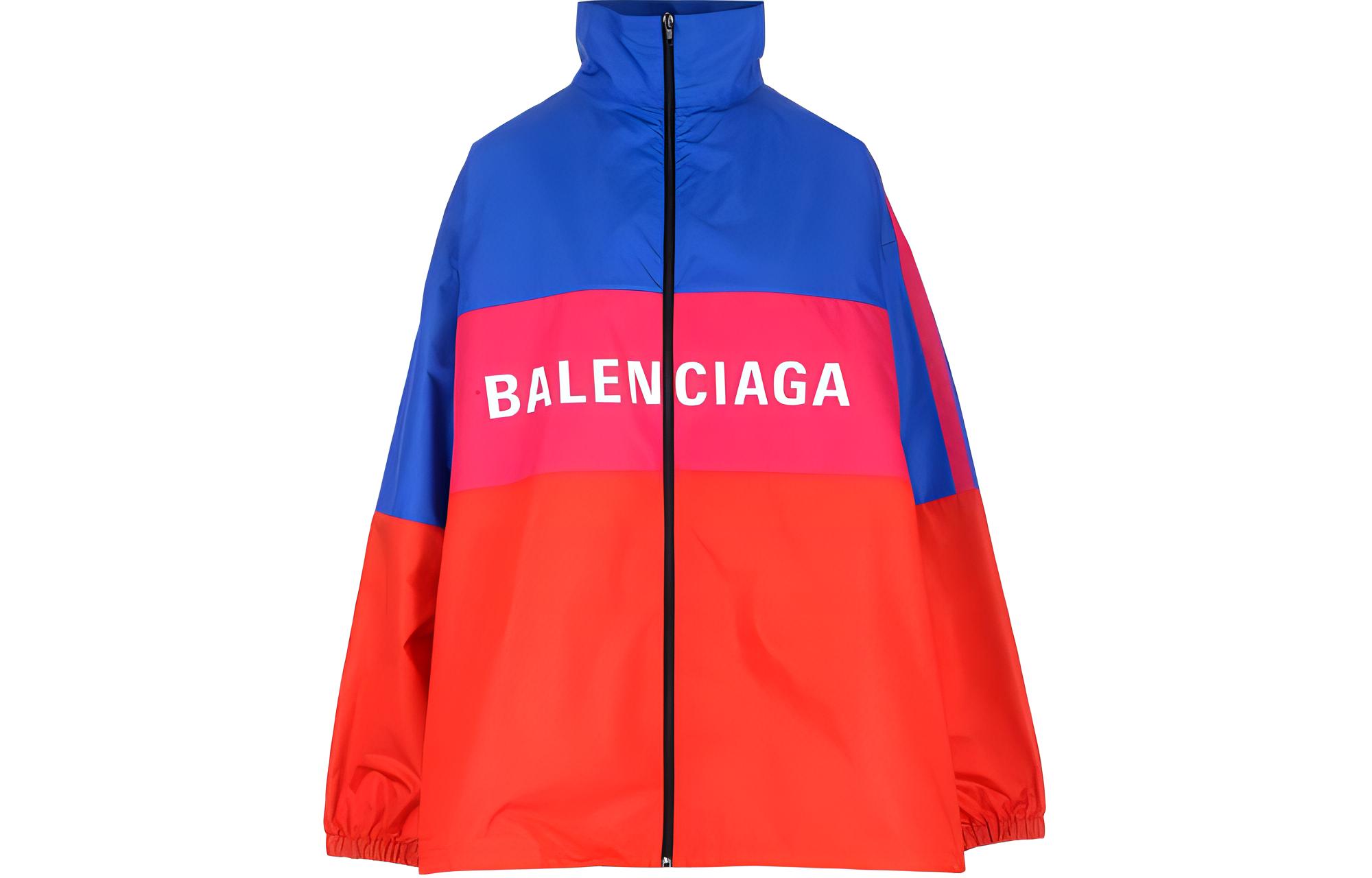 (Women) Balenciaga Oversized Zip-Up Jacket with Logo Collar - Multicolor 528638TYD336210