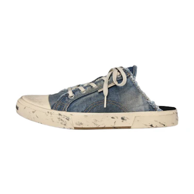 (W) Balenciaga Paris Distressed Denim Mule 'Blue'