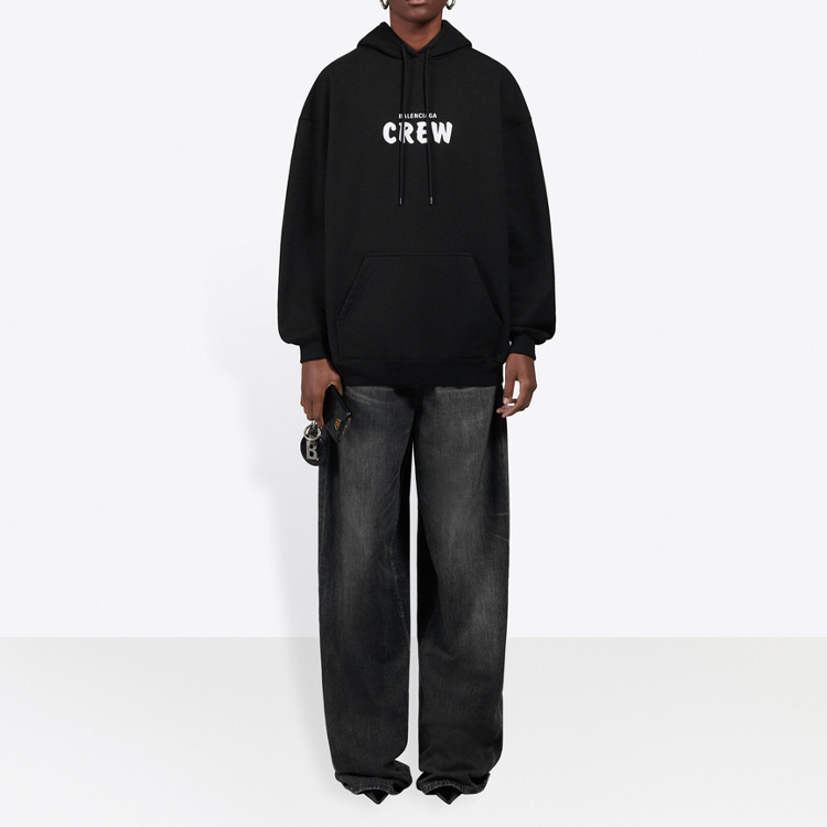 Sizing (Women) Balenciaga Paris Crew Logo Hoodie Women in Black 578135TIV751070