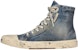 (W) Balenciaga Paris High 'Destroyed - Denim' Lelaki Kasut Tinggi Label Gaya 688756-W3RCL-4090