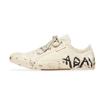 (W) Balenciaga Paris Low Top Sneakers 'White Destroyed Cotton and White Rubber with Graffiti'