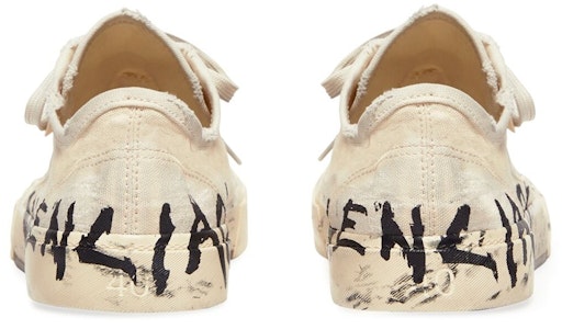 (W) 巴黎世家巴黎低帮破坏风涂鸦白色棉质橡胶运动鞋 688757W3RR59010 Details for (W) 巴黎世家巴黎低帮破坏风涂鸦白色棉质橡胶运动鞋 688757W3RR59010