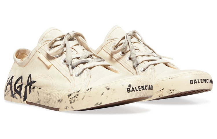 Shop (W) Balenciaga Paris Kasut Rendah 'Kapas Putih Rosak dan Getah dengan Grafiti' 688757W3RR59010