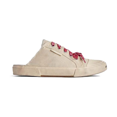 (W) Balenciaga Paris Mules 'White Destroyed Cotton and White Rubber'
