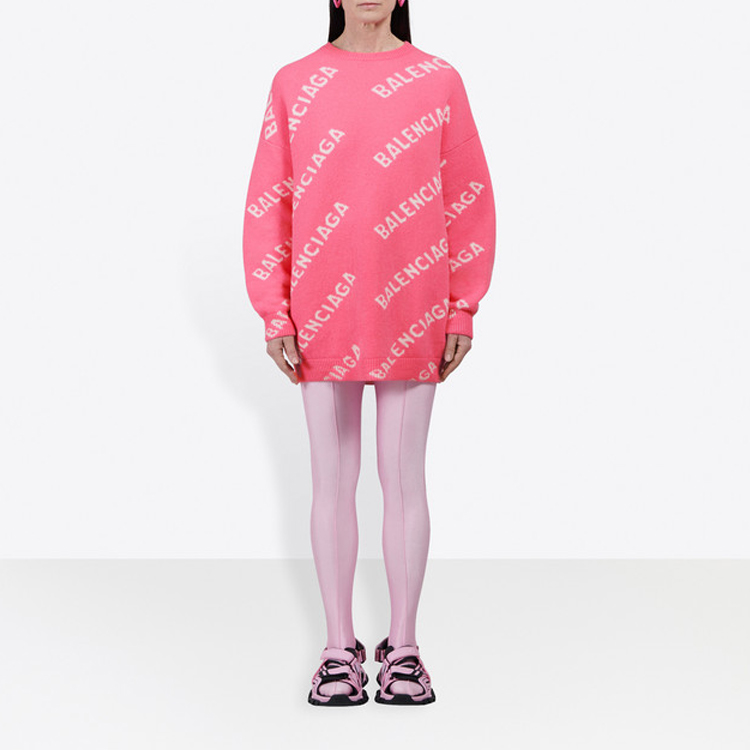 Shop (W) 발렌시아가 핑크 올오버 로고 크루넥 스웨터 620983T15675621