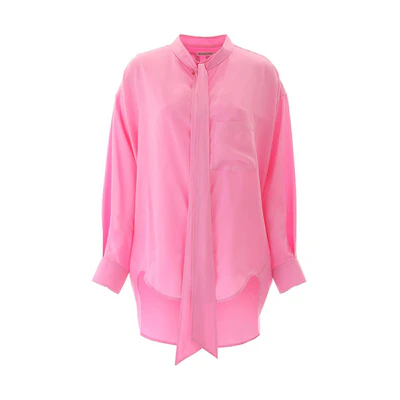 (Women) Balenciaga Pink Long Sleeve Casual Shirt with Logo Print Back 520497TFO025630