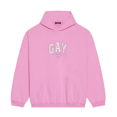 (Women) Balenciaga Pink Oversized Hoodie with Letter Print Design. 651799TLV540586