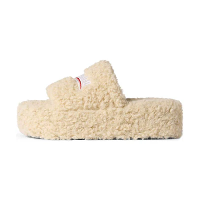 (W) Balenciaga Platform Furry Slides 'Beige'