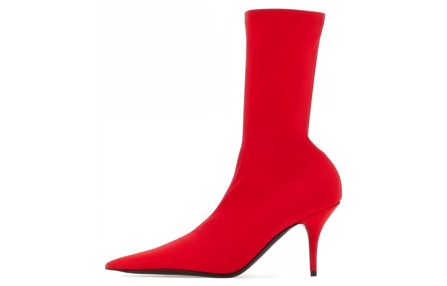 (Women) Balenciaga Pointed-Toe Slip-On Ankle Boots 'Red Leather' 548265W2ES06090