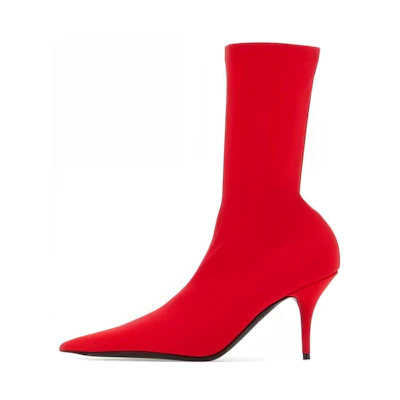 (W) Balenciaga Pointed-Toe Slip-On Ankle Boots 'Red Leather'