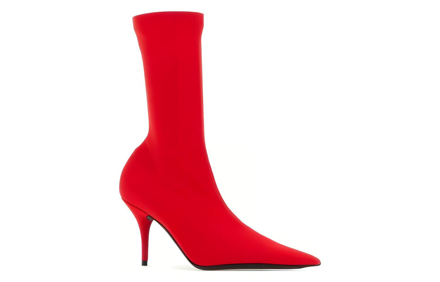 Lookbook (W) Balenciaga Sepatu Boots Ankle Kulit Merah Tanpa Tali 548265W2ES06090