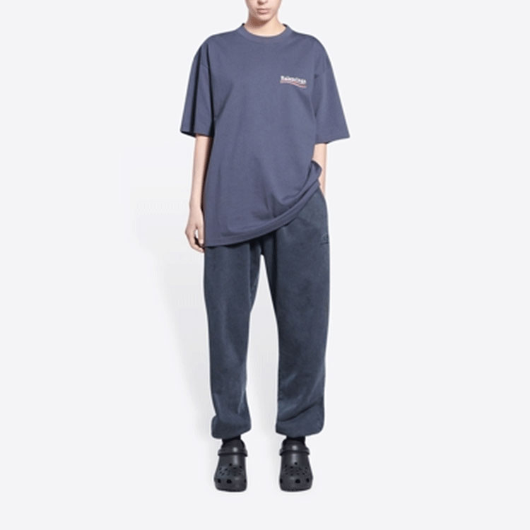 (Women) Balenciaga Political Campaign Logo Print Blue Crewneck T-Shirt Casual Tee 641655TKVJ11366 圖 3