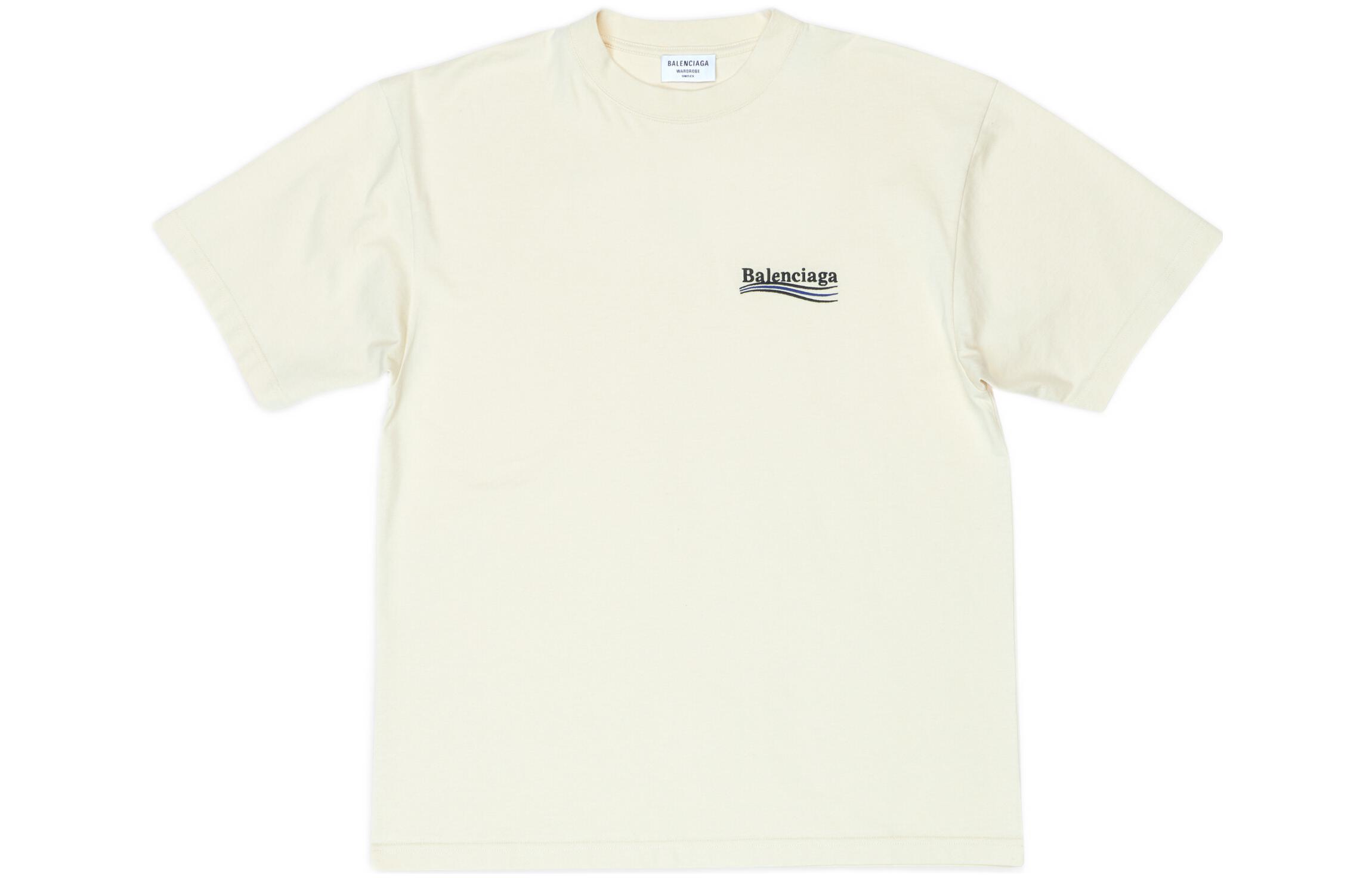 (Women) Balenciaga Political Campaign SS22 Logo Print Beige Oversized T-Shirt Women 641655TKVJ18962