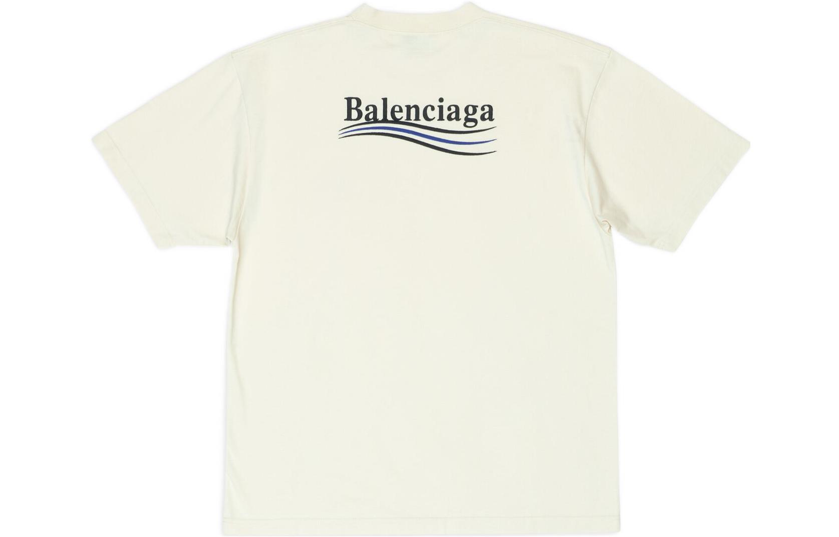 (Women) Balenciaga Political Campaign SS22 Logo Print Beige Oversized T-Shirt Women 641655TKVJ18962 圖 3