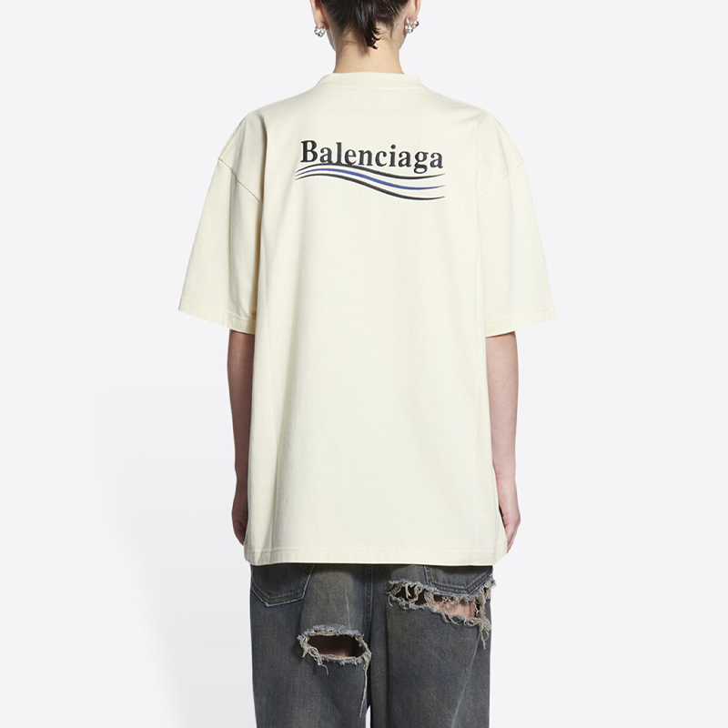 (Women) Balenciaga Political Campaign SS22 Logo Print Beige Oversized T-Shirt Women 641655TKVJ18962 圖 5