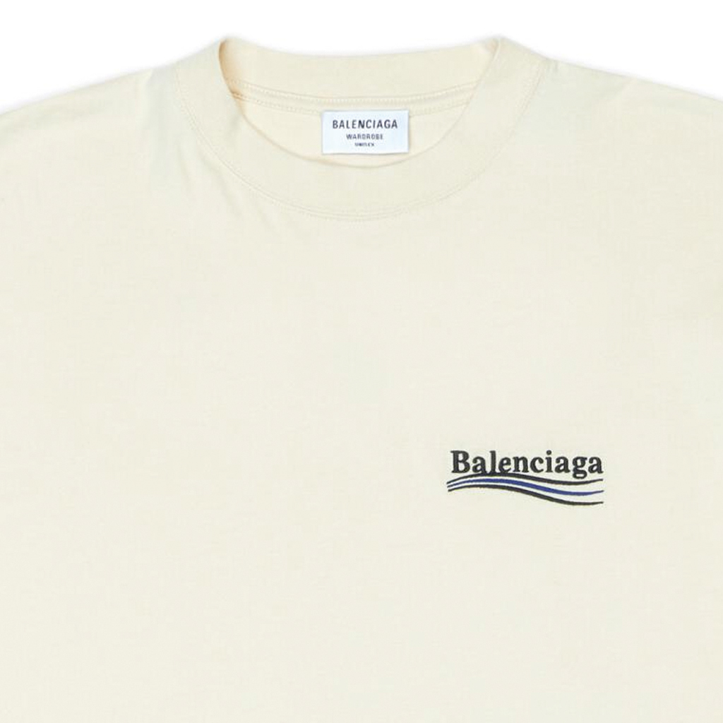 (Women) Balenciaga Political Campaign SS22 Logo Print Beige Oversized T-Shirt Women 641655TKVJ18962 圖 8