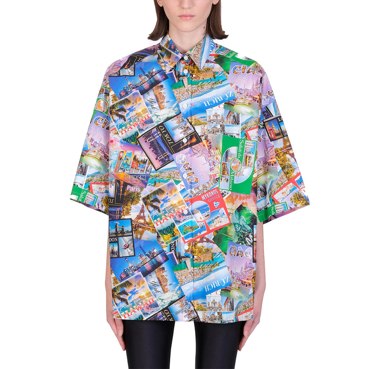 (Women) Balenciaga Postcard Print Oversized Short Sleeve Shirt Women Floral Pattern. 595038TJLK98470 圖 4