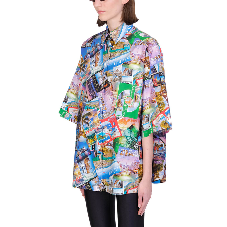 (Women) Balenciaga Postcard Print Oversized Short Sleeve Shirt Women Floral Pattern. 595038TJLK98470 圖 6