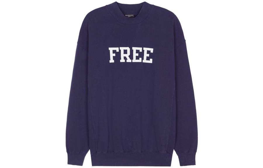 (Women) Balenciaga Pullover Sweatshirt Navy Blue Logo Print Regular Fit 652981TKVD43967