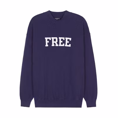 (Women) Balenciaga Pullover Sweatshirt Navy Blue Logo Print Regular Fit 652981TKVD43967