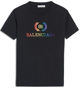 (W) バレンシアガ レインボーグラデーションロゴ クルーネックTシャツ ブラック レギュラーフィット 570814TEV531000 Buy (W) バレンシアガ レインボーグラデーションロゴ クルーネックTシャツ ブラック レギュラーフィット 570814TEV531000
