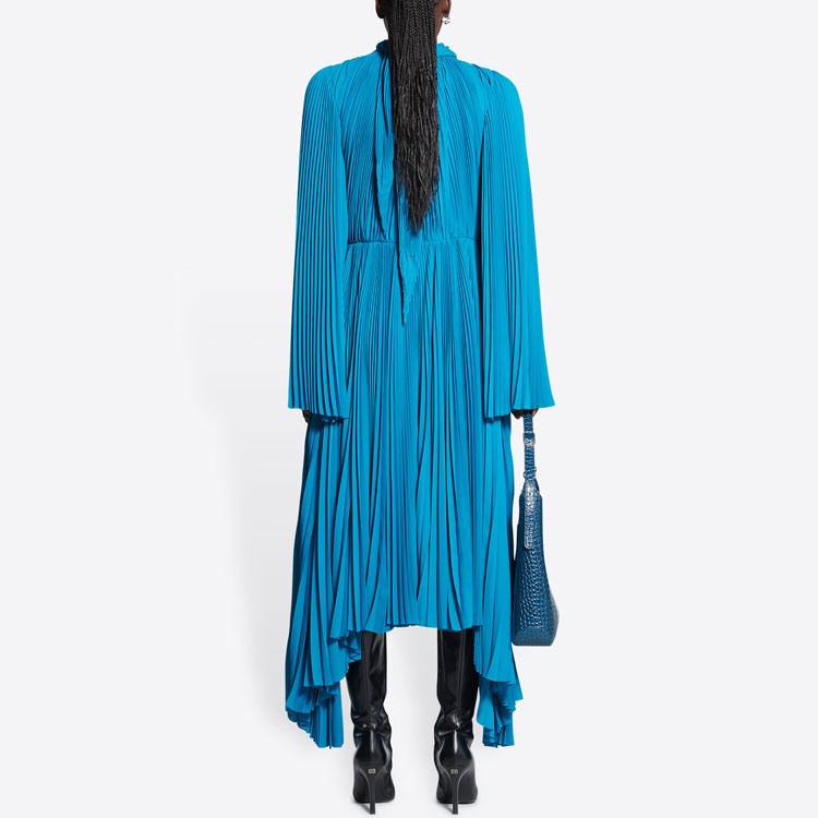 Purchase (W) 발렌시아가 레드 카펫 SS22 블루 주름 롱슬리브 미디 드레스. 698665TGO084477