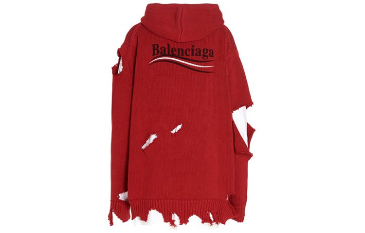 (Women) Balenciaga Red Distressed Knit Pullover Hoodie Sweater. 662718T32120609 圖 3