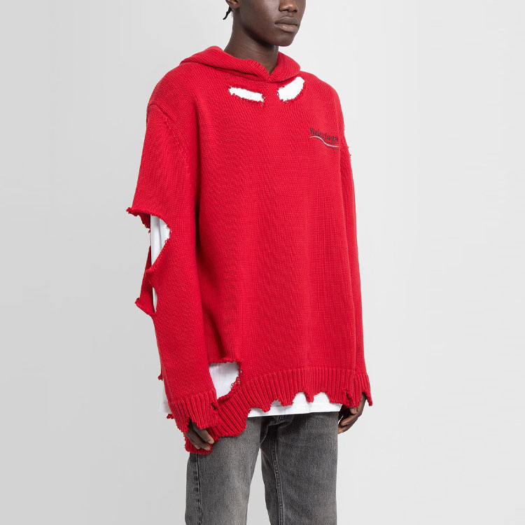(Women) Balenciaga Red Distressed Knit Pullover Hoodie Sweater. 662718T32120609 圖 6