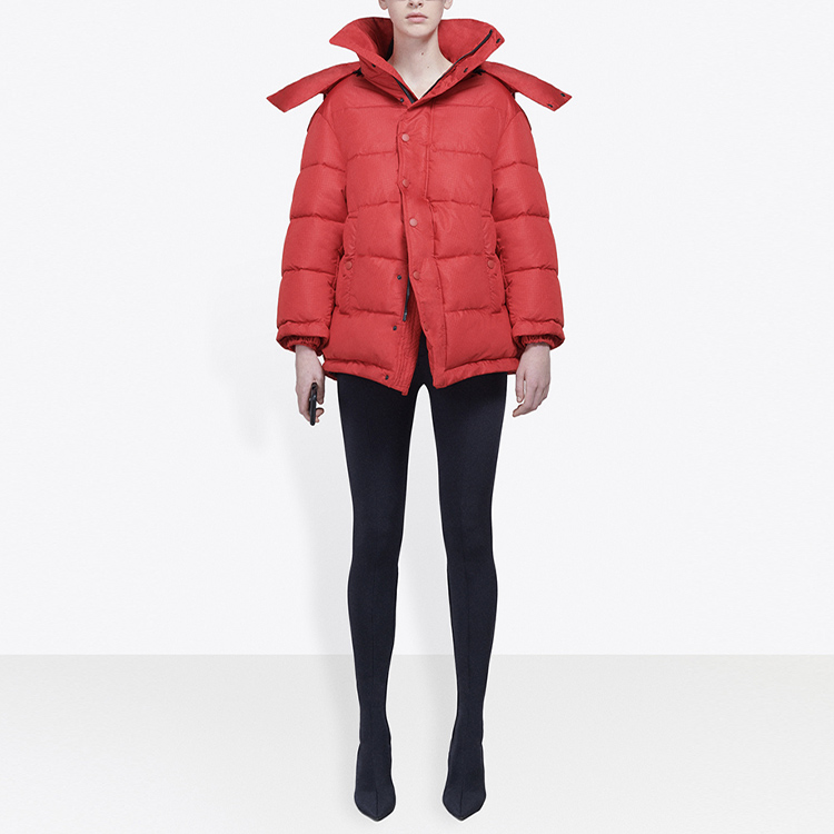 Shop (Women) Balenciaga Red Hooded Cotton Jacket Loose Fit 555346TYD336400