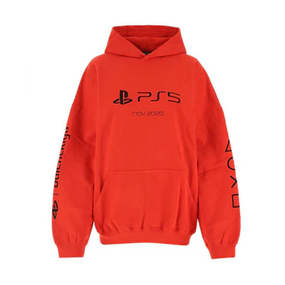 (Women) Balenciaga Red Hoodie with Solid Color and Letter Print Design. 651799TKVF46552