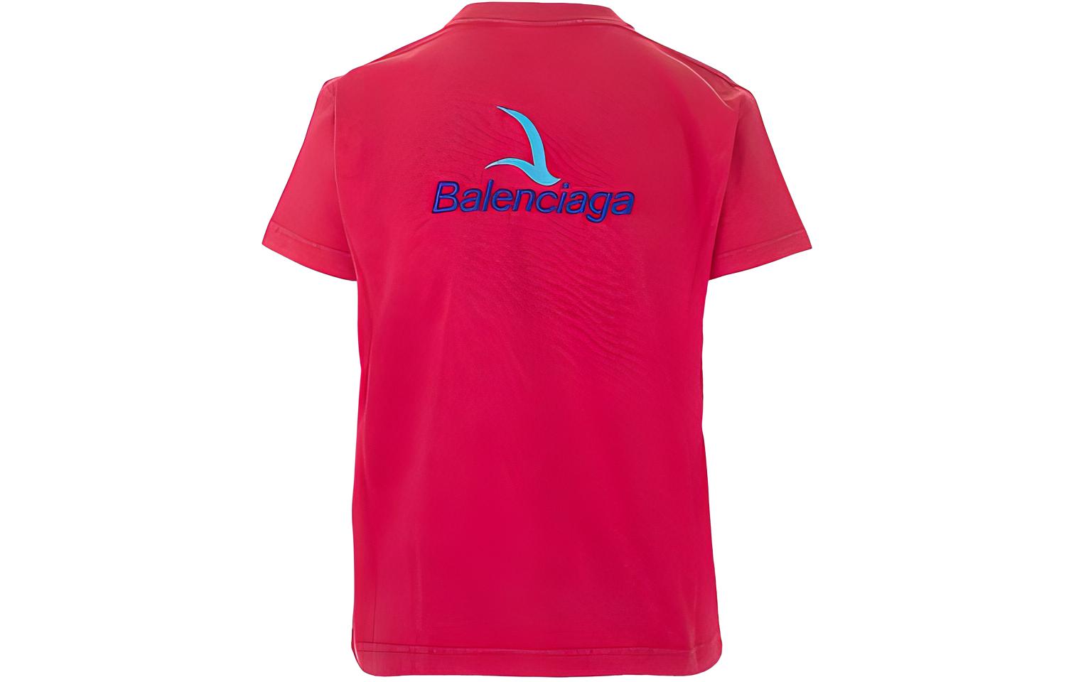 (Women) Balenciaga Red Letter Embroidered Short Sleeve T-Shirt 612964TKV686627