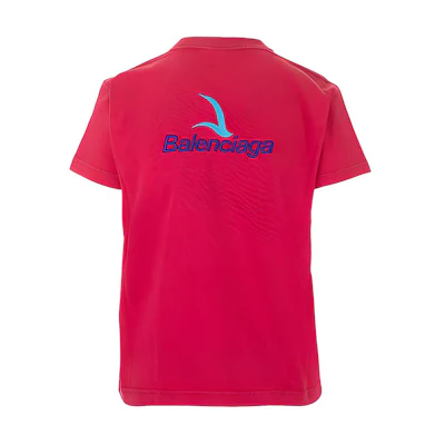 (Women) Balenciaga Red Letter Embroidered Short Sleeve T-Shirt 612964TKV686627