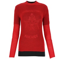 (Women) Balenciaga Red Logo Ribbed Long Sleeve Wool Knit Sweater 641359T15791076 (Women) Balenciaga Red Logo Ribbed Long Sleeve Wool Knit Sweater 641359T15791076