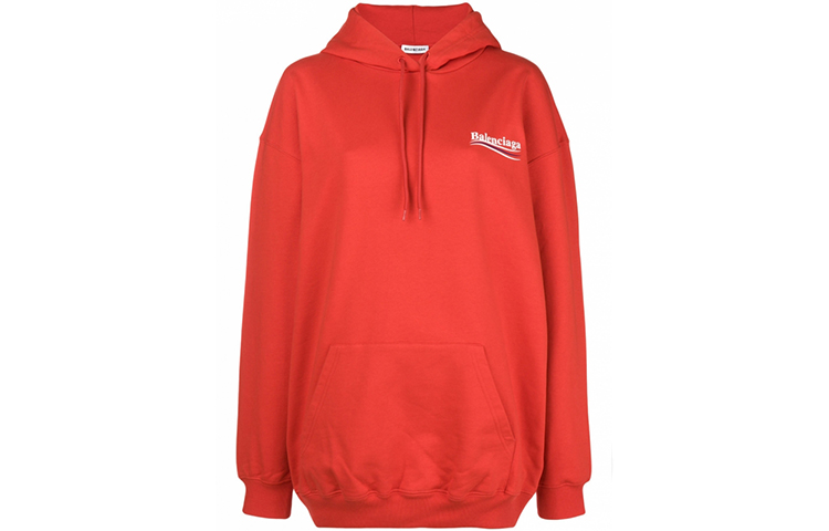 (Women) Balenciaga Red Logo Wave Print Oversized Hoodie 528350TBV146403