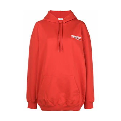 (Women) Balenciaga Red Logo Wave Print Oversized Hoodie 528350TBV146403