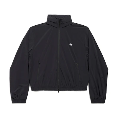(Women) Balenciaga Reflective Logo High-Neck Detachable Hood Zip Jacket Women Black 794787TQO351000