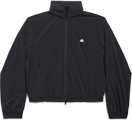 (W) Balenciaga Jaket Wanita Hitam Reflective Logo High-Neck dengan Hood Lepas Pasang 794787TQO351000 Order (W) Balenciaga Jaket Wanita Hitam Reflective Logo High-Neck dengan Hood Lepas Pasang 794787TQO351000