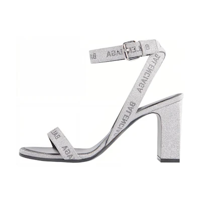 (W) Balenciaga Round Sequin Ankle-Strap High Heels 'Silver'