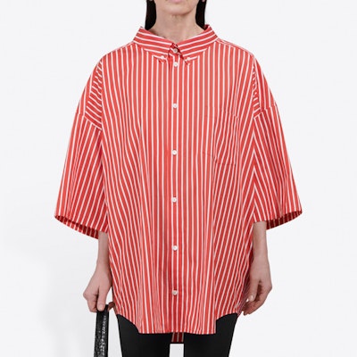 (Women) Balenciaga Satin Poplin 3/4 Sleeve Shirt Orange 622051TIM226540 Shop (Women) Balenciaga Satin Poplin 3/4 Sleeve Shirt Orange 622051TIM226540