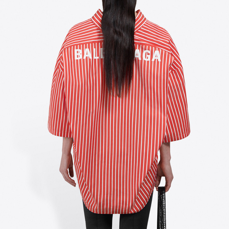 Purchase (Women) Balenciaga Satin Poplin 3/4 Sleeve Shirt Orange 622051TIM226540