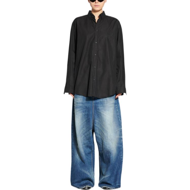 Shop (W) バレンシアガ セブン 七夕 FW22 オーバーサイズ 長袖シャツ ブラック. 706099TYB181000