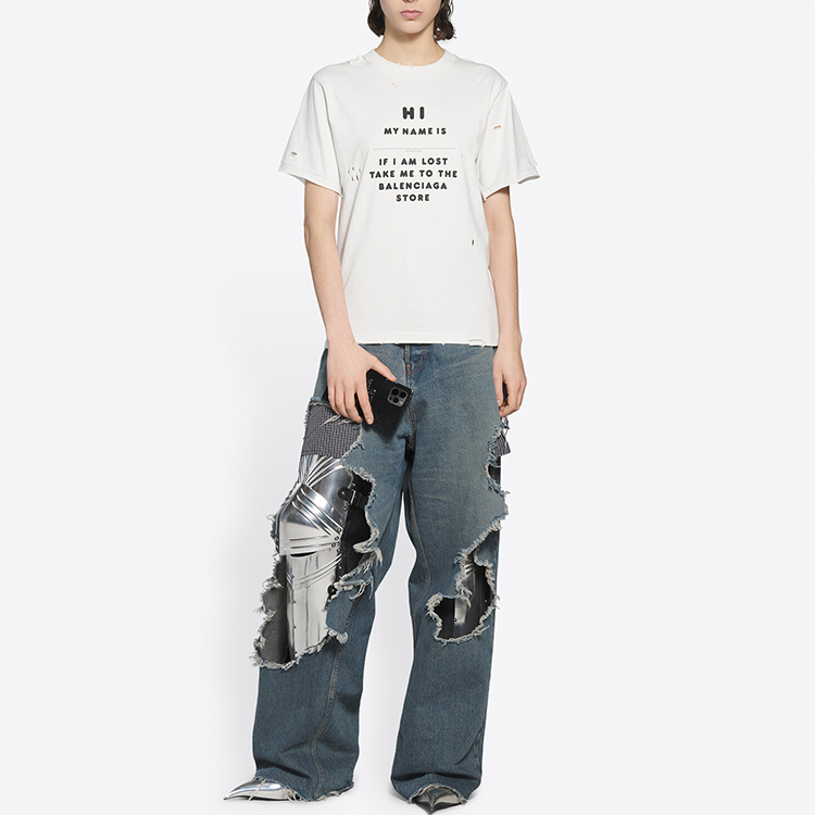 Details for (W) 巴黎世家修身版白色标志印花圆领T恤 FW21 661705TKVF19081