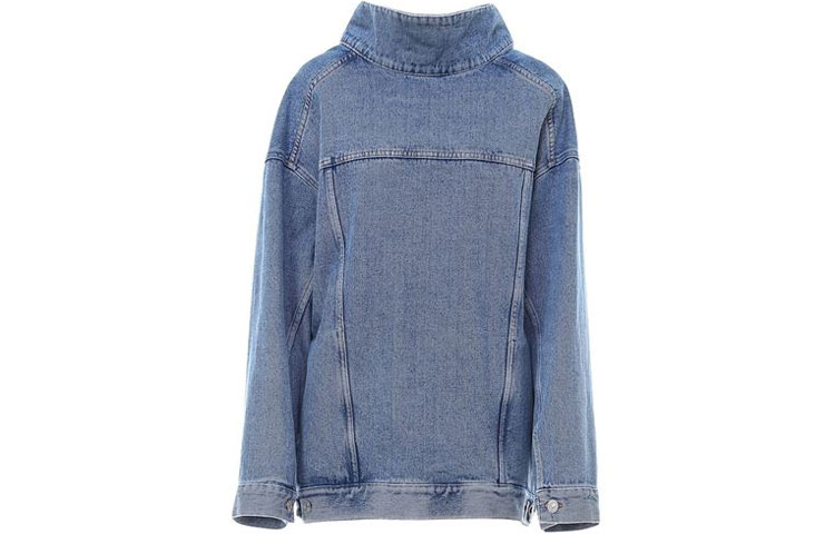 Lookbook (Women) Balenciaga Solid V-Neck Denim Jacket Blue 646893TDW154762