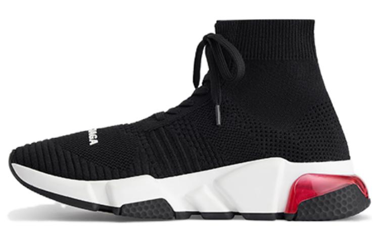 (Women) Balenciaga Speed 1.0 Lace Up Sneakers 'Black White with Clear Sole Red' 617217W05GG1014